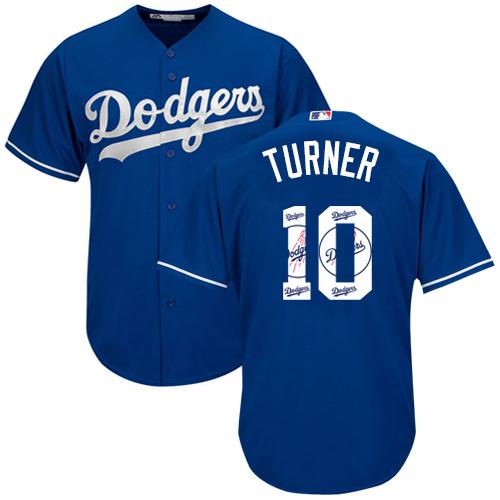 Dodgers #10 Justin Turner Blue Team Logo Fashion Stitched MLB Jersey